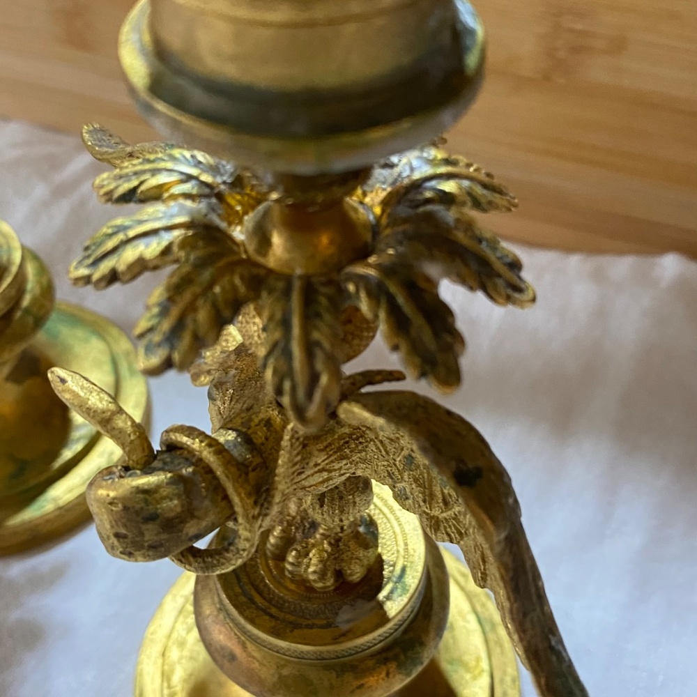 Antique Gilt Gold bronze Ormolu Candlesticks with Eagles carrying vipers - Picture 3 of 7